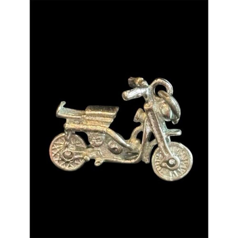 Vtg MCM Sterling Silver Articulated Motorcycle Bracelet Charm 925